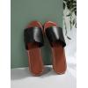 imageOYOANGLE Womens PU Leather Open Toe Flat Sandals Single Band Summer Casual Slip on SlidesBlack and Brown