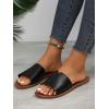 imageOYOANGLE Womens PU Leather Open Toe Flat Sandals Single Band Summer Casual Slip on SlidesBlack and Brown