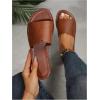 imageOYOANGLE Womens PU Leather Open Toe Flat Sandals Single Band Summer Casual Slip on SlidesBrown