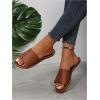 imageOYOANGLE Womens PU Leather Open Toe Flat Sandals Single Band Summer Casual Slip on SlidesBrown
