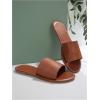 imageOYOANGLE Womens PU Leather Open Toe Flat Sandals Single Band Summer Casual Slip on SlidesBrown