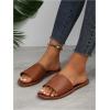 imageOYOANGLE Womens PU Leather Open Toe Flat Sandals Single Band Summer Casual Slip on SlidesBrown