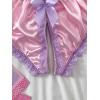 imageOYOANGLE Womens Plus Size Crotchless Panties Cute Bow Satin Underwear Mid Rise Lace Trim BriefsPink
