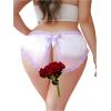 imageOYOANGLE Womens Plus Size Crotchless Panties Cute Bow Satin Underwear Mid Rise Lace Trim BriefsPink