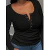 imageOYOANGLE Womens Plus Size Long Sleeve Henley Shirts Button Front Ribbed Knit Fitted TShirt Fall TopsBlack