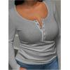 imageOYOANGLE Womens Plus Size Long Sleeve Henley Shirts Button Front Ribbed Knit Fitted TShirt Fall TopsGrey