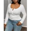 imageOYOANGLE Womens Plus Size Long Sleeve Henley Shirts Button Front Ribbed Knit Fitted TShirt Fall TopsWhite