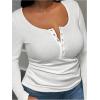 imageOYOANGLE Womens Plus Size Long Sleeve Henley Shirts Button Front Ribbed Knit Fitted TShirt Fall TopsWhite