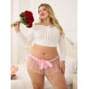 imageOYOANGLE Womens Plus Size Mesh Babydoll Lingerie Cute Bow Tie Ruffle Lace Trim Thong Panty Low Rise UnderwearPink