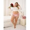 imageOYOANGLE Womens Plus Size Mesh Babydoll Lingerie Cute Bow Tie Ruffle Lace Trim Thong Panty Low Rise UnderwearPink