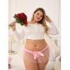 imageOYOANGLE Womens Plus Size Mesh Babydoll Lingerie Cute Bow Tie Ruffle Lace Trim Thong Panty Low Rise UnderwearPink