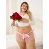 imageOYOANGLE Womens Plus Size Mesh Babydoll Lingerie Cute Bow Tie Ruffle Lace Trim Thong Panty Low Rise UnderwearPink