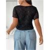 imageOYOANGLE Womens Plus Size Sheer Sweetheart Neck Short Sleeve Blouse Knot Front Flowy Summer Tee TopsBlack