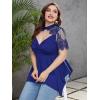 imageOYOANGLE Womens Plus Size Short Sleeve Blouse Choker Neck Lace Mesh Asymmetrical Hem Summer TopsBlue