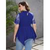 imageOYOANGLE Womens Plus Size Short Sleeve Blouse Choker Neck Lace Mesh Asymmetrical Hem Summer TopsBlue