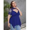 imageOYOANGLE Womens Plus Size Short Sleeve Blouse Choker Neck Lace Mesh Asymmetrical Hem Summer TopsBlue