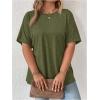 imageOYOANGLE Womens Plus Size Short Sleeve Round Neck Pocket Tee Shirt Basic Solid Loose Tunic TopsArmy Green