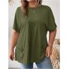 imageOYOANGLE Womens Plus Size Short Sleeve Round Neck Pocket Tee Shirt Basic Solid Loose Tunic TopsArmy Green