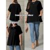 imageOYOANGLE Womens Plus Size Short Sleeve Round Neck Pocket Tee Shirt Basic Solid Loose Tunic TopsBlack