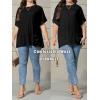imageOYOANGLE Womens Plus Size Short Sleeve Round Neck Pocket Tee Shirt Basic Solid Loose Tunic TopsBlack