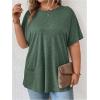 imageOYOANGLE Womens Plus Size Short Sleeve Round Neck Pocket Tee Shirt Basic Solid Loose Tunic TopsDark Green