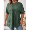 imageOYOANGLE Womens Plus Size Short Sleeve Round Neck Pocket Tee Shirt Basic Solid Loose Tunic TopsDark Green