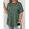 imageOYOANGLE Womens Plus Size Short Sleeve Round Neck Pocket Tee Shirt Basic Solid Loose Tunic TopsDark Green