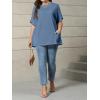 imageOYOANGLE Womens Plus Size Short Sleeve Round Neck Pocket Tee Shirt Basic Solid Loose Tunic TopsDusty Blue