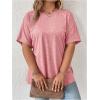 imageOYOANGLE Womens Plus Size Short Sleeve Round Neck Pocket Tee Shirt Basic Solid Loose Tunic TopsLight Pink