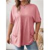 imageOYOANGLE Womens Plus Size Short Sleeve Round Neck Pocket Tee Shirt Basic Solid Loose Tunic TopsLight Pink