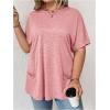imageOYOANGLE Womens Plus Size Short Sleeve Round Neck Pocket Tee Shirt Basic Solid Loose Tunic TopsLight Pink