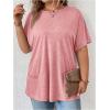 imageOYOANGLE Womens Plus Size Short Sleeve Round Neck Pocket Tee Shirt Basic Solid Loose Tunic TopsLight Pink