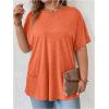 imageOYOANGLE Womens Plus Size Short Sleeve Round Neck Pocket Tee Shirt Basic Solid Loose Tunic TopsOrange