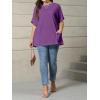 imageOYOANGLE Womens Plus Size Short Sleeve Round Neck Pocket Tee Shirt Basic Solid Loose Tunic TopsPurple