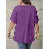imageOYOANGLE Womens Plus Size Short Sleeve Round Neck Pocket Tee Shirt Basic Solid Loose Tunic TopsPurple