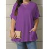 imageOYOANGLE Womens Plus Size Short Sleeve Round Neck Pocket Tee Shirt Basic Solid Loose Tunic TopsPurple