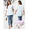 imageOYOANGLE Womens Plus Size Short Sleeve Round Neck Pocket Tee Shirt Basic Solid Loose Tunic TopsWhite