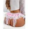 imageOYOANGLE Womens Satin Open Back Panties Bowknot Lace Trim Ruffle Underwear with Garter BeltPink