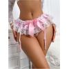 imageOYOANGLE Womens Satin Open Back Panties Bowknot Lace Trim Ruffle Underwear with Garter BeltPink