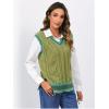 imageOYOANGLE Womens Striped Trim Sleeveless V Neck Pullover Sweater Vest Split Hem Tank Top KnitwearGreen