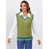 imageOYOANGLE Womens Striped Trim Sleeveless V Neck Pullover Sweater Vest Split Hem Tank Top KnitwearGreen