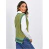 imageOYOANGLE Womens Striped Trim Sleeveless V Neck Pullover Sweater Vest Split Hem Tank Top KnitwearGreen