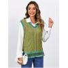 imageOYOANGLE Womens Striped Trim Sleeveless V Neck Pullover Sweater Vest Split Hem Tank Top KnitwearGreen