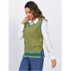 imageOYOANGLE Womens Striped Trim Sleeveless V Neck Pullover Sweater Vest Split Hem Tank Top KnitwearGreen