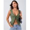 imageOYOANGLE Womens Summer Casual Tie Front Top Sleeveless V Neck Lace Trim Going Out Crop BlouseArmy Green
