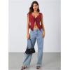 imageOYOANGLE Womens Summer Casual Tie Front Top Sleeveless V Neck Lace Trim Going Out Crop BlouseBurgundy