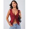 imageOYOANGLE Womens Summer Casual Tie Front Top Sleeveless V Neck Lace Trim Going Out Crop BlouseBurgundy