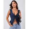imageOYOANGLE Womens Summer Casual Tie Front Top Sleeveless V Neck Lace Trim Going Out Crop BlouseRoyal Blue