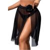 imageOYOANGLE Womens Swimsuit Cover Up 3D Floral Sheer Mesh Split Side Beach Skirts SwimwearBlack