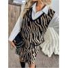 imageOYOANGLE Womens Zebra Print V Neck Sleeveless Loose Casual Knit Sweater Dress with PocketsBlack and Khaki